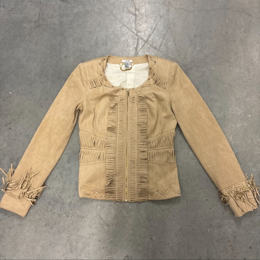 Y2K Cache Faux Suede Tassle Fringe Jacket Bohemian Western